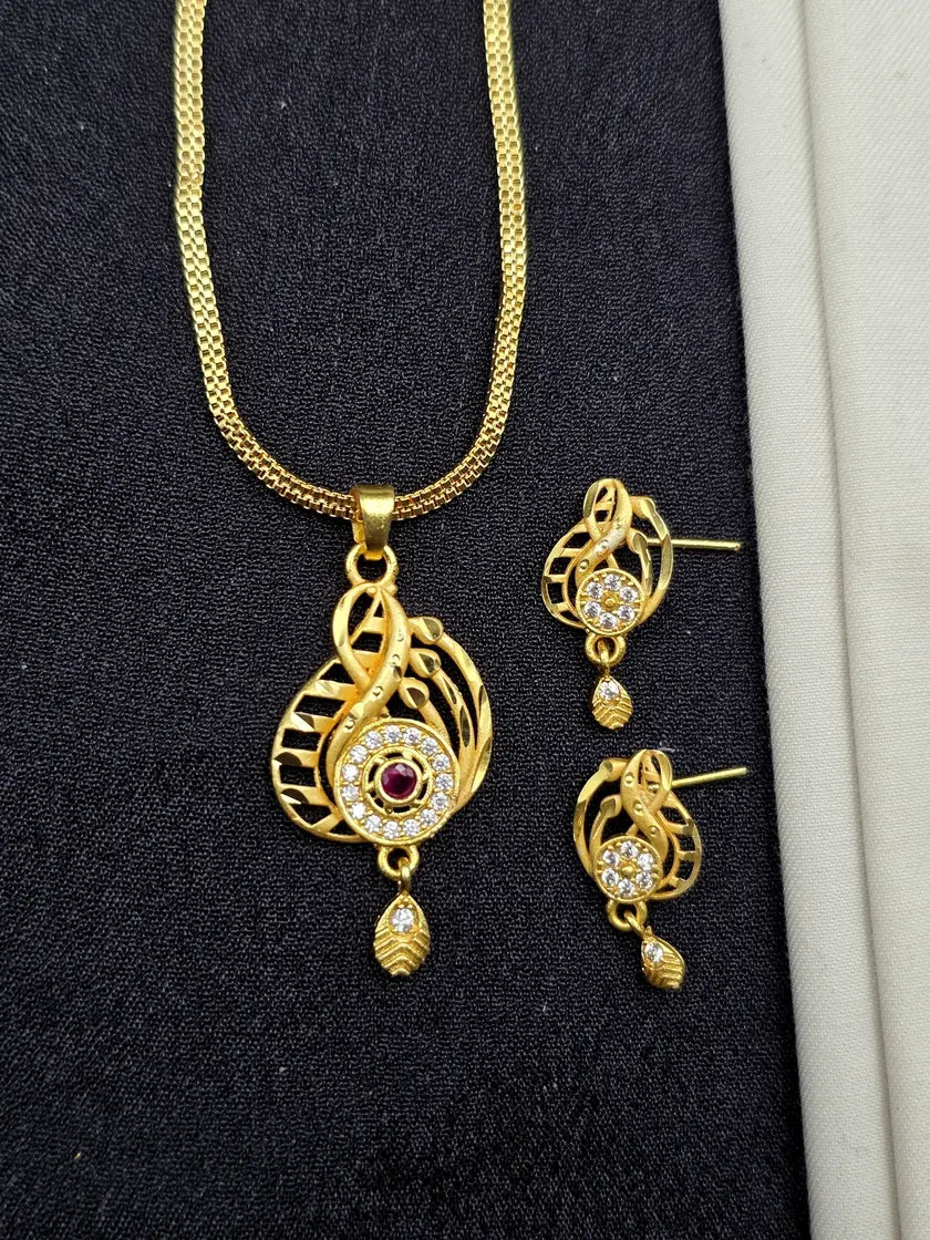 Wave Pattern 1 Gram Gold Plated Pendant Set | Visto Jewellery