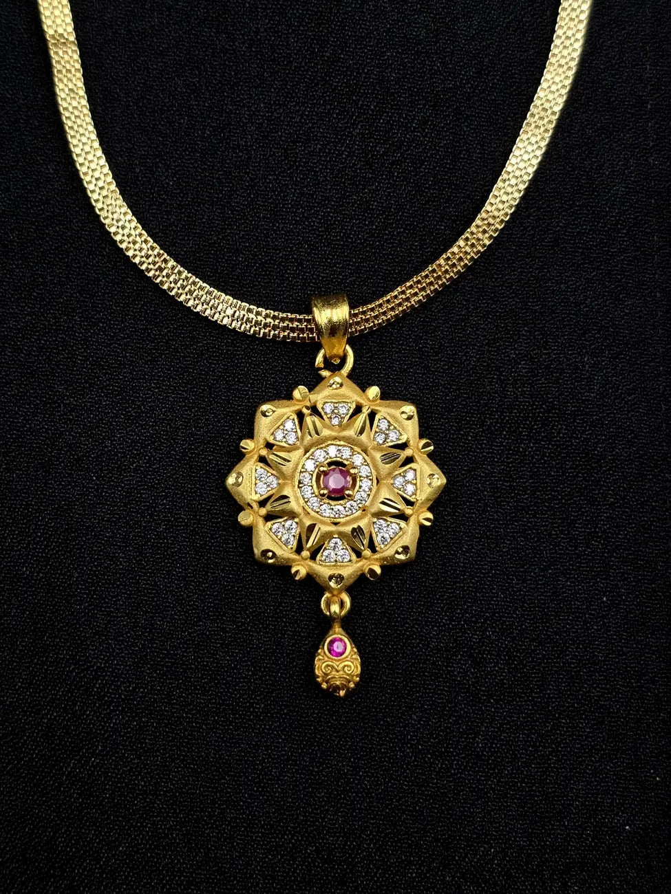 SunFlower Ruby 1 Gram Gold Plated Pendant Set | Visto Jewellery