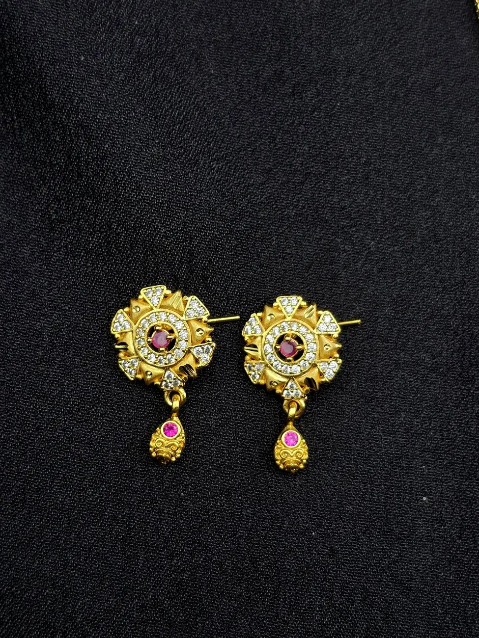 SunFlower Ruby 1 Gram Gold Plated Pendant Set | Visto Jewellery