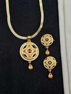 Ruby Petal Star 1 Gram Gold Plated Pendant Set | Visto Jewellery