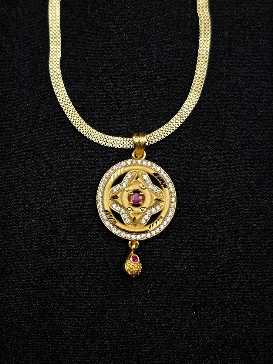 Ruby Petal Star 1 Gram Gold Plated Pendant Set | Visto Jewellery