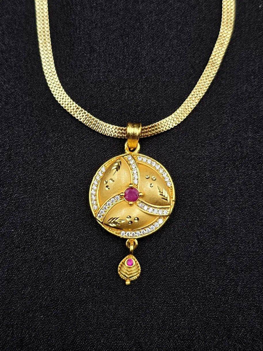 Classic Ruby Circle 1 Gram Gold Plated Pendant Set | Visto Jewellery