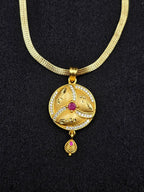 Classic Ruby Circle 1 Gram Gold Plated Pendant Set | Visto Jewellery
