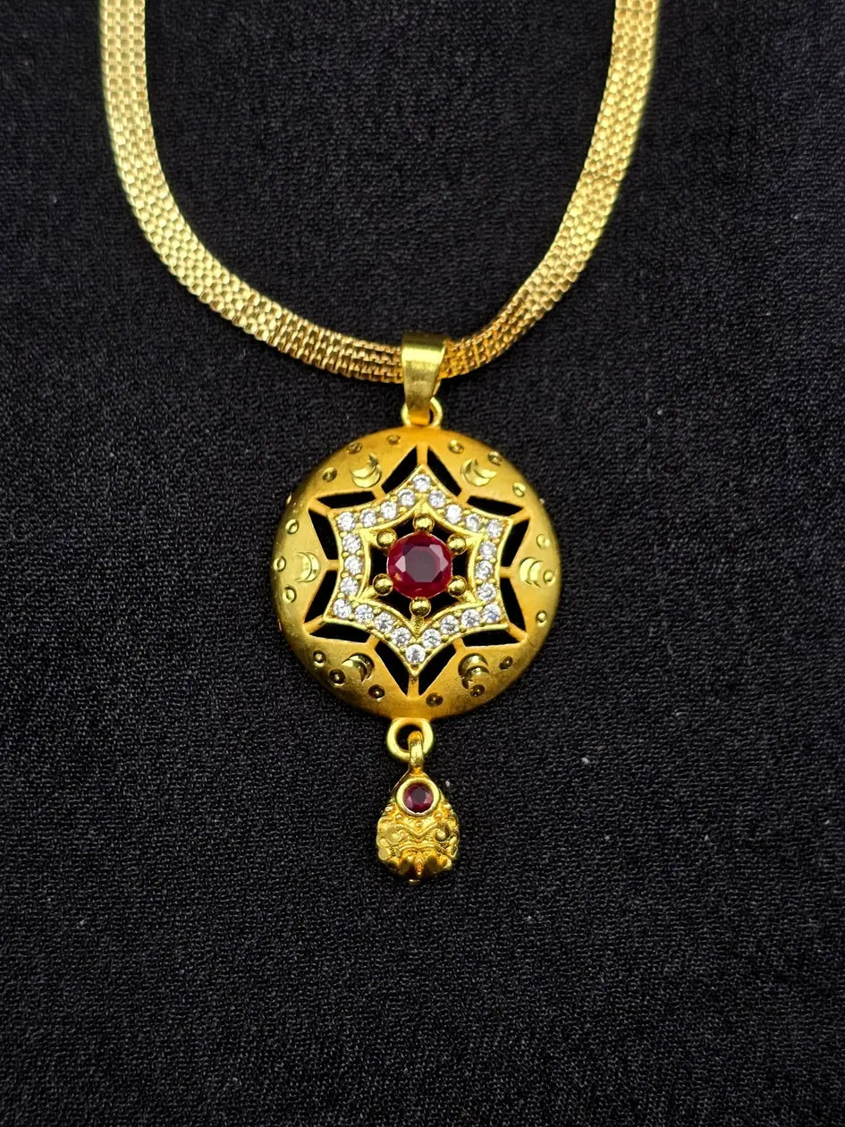 Elegant Star Ruby 1 Gram Gold Plated Pendant Set | Visto Jewellery