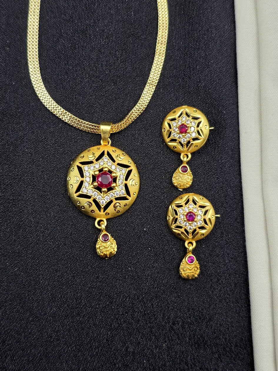 Elegant Star Ruby 1 Gram Gold Plated Pendant Set | Visto Jewellery