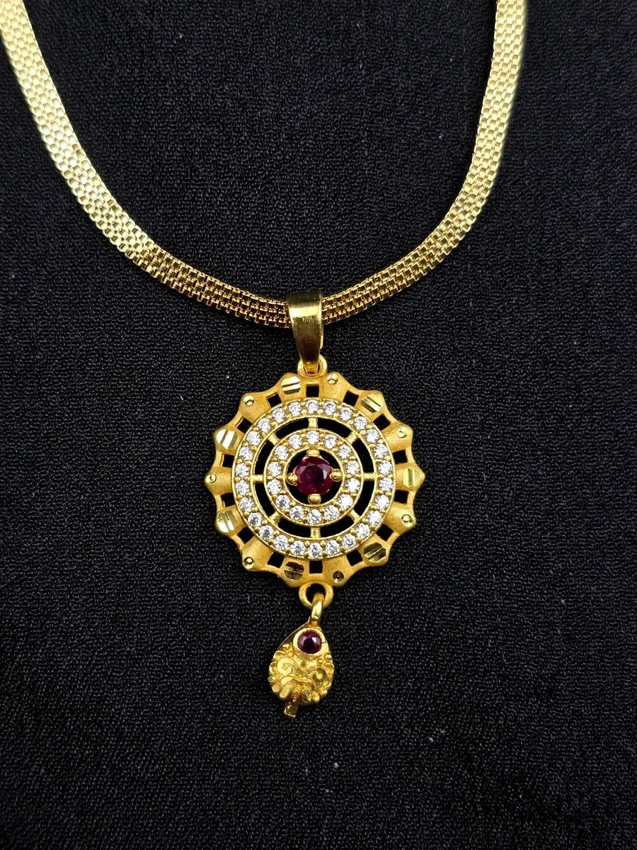 Circle Stone Elegant 1 Gram Gold Plated Pendant Set | Visto Jewellery