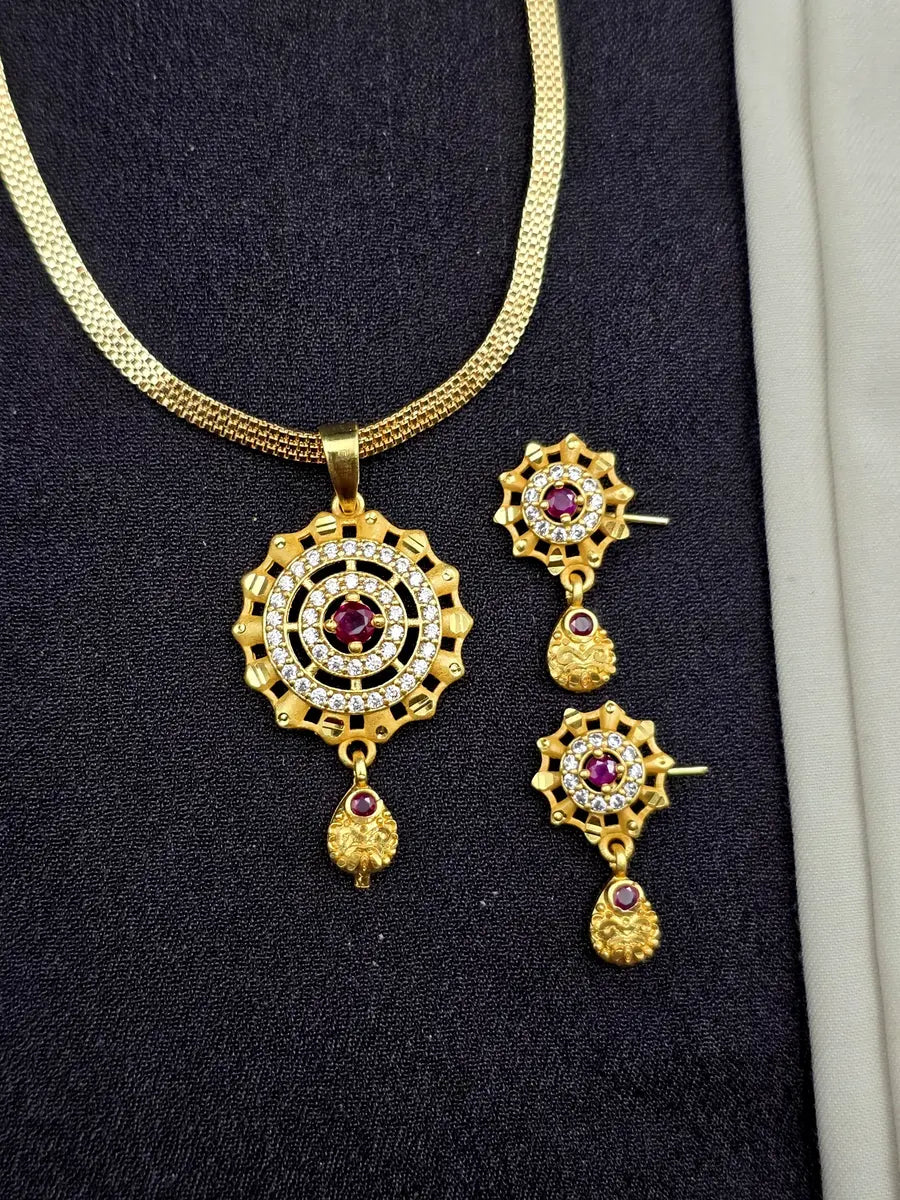 Circle Stone Elegant 1 Gram Gold Plated Pendant Set | Visto Jewellery