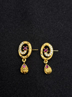 Elegant Ruby Oval 1 Gram Gold Plated Pendant Set | Visto Jewellery