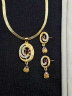 Elegant Ruby Oval 1 Gram Gold Plated Pendant Set | Visto Jewellery