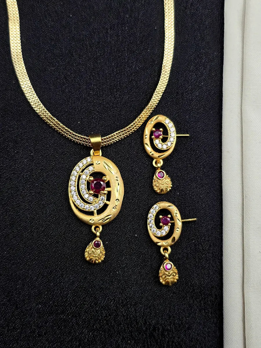 Elegant Ruby Oval 1 Gram Gold Plated Pendant Set | Visto Jewellery