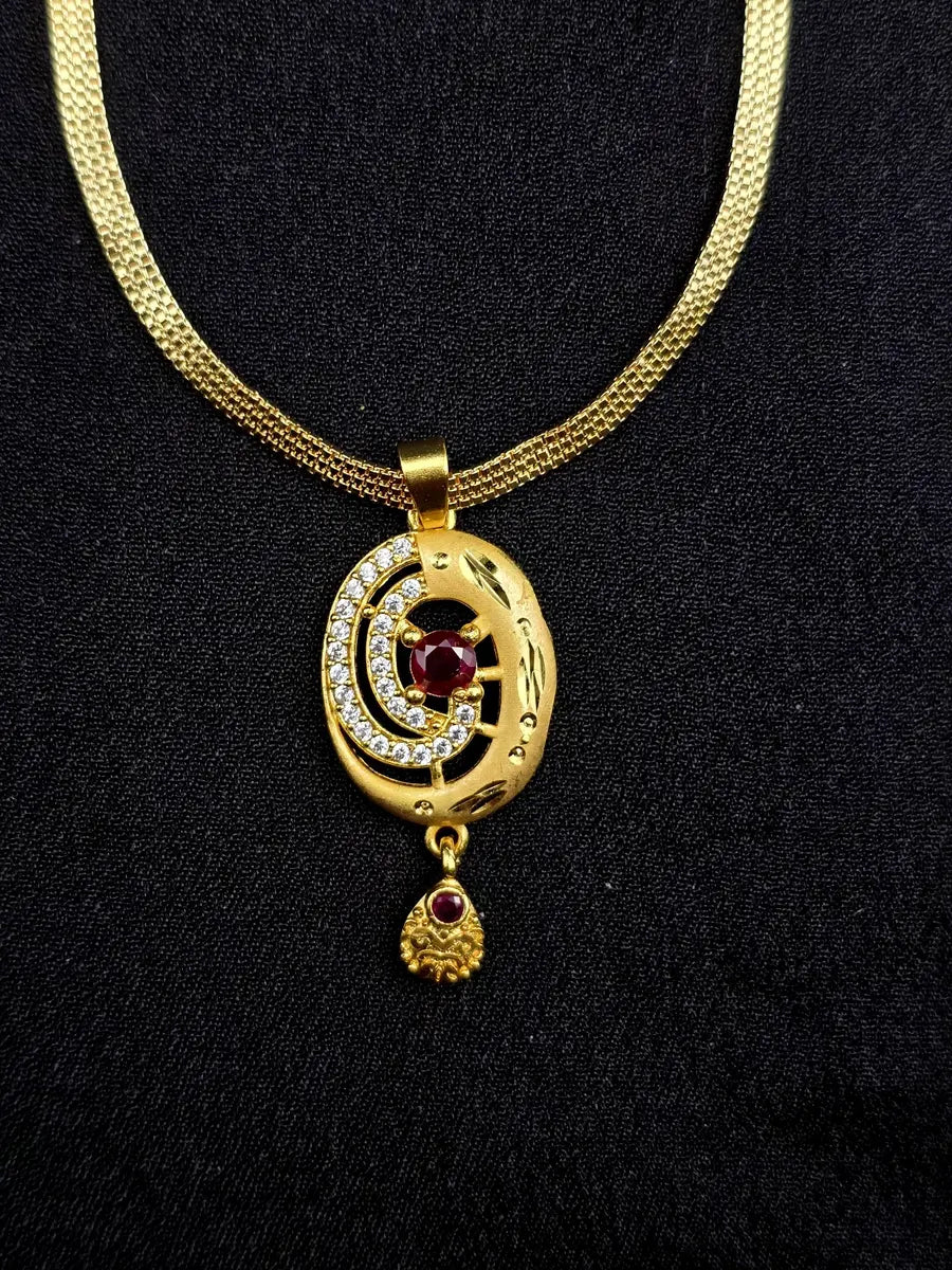 Elegant Ruby Oval 1 Gram Gold Plated Pendant Set | Visto Jewellery
