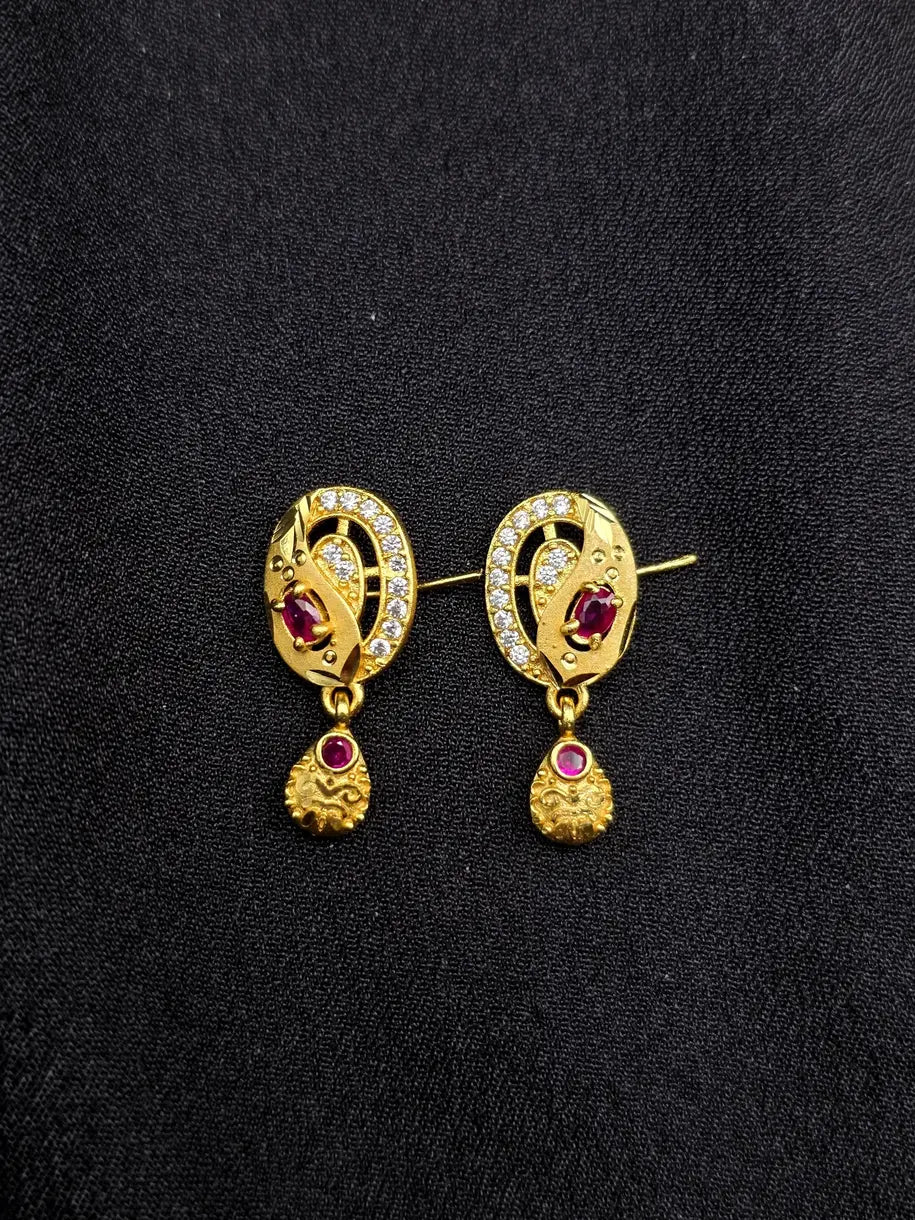 Leaf Design Ruby 1 Gram Gold Plated Pendant Set | Visto Jewellery