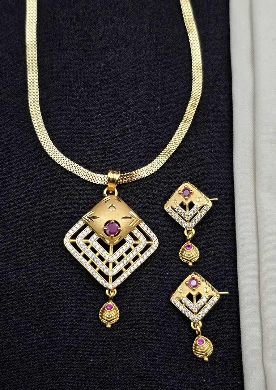 Triangle Ruby Drop 1 Gram Gold Plated Pendant Set | Visto Jewellery