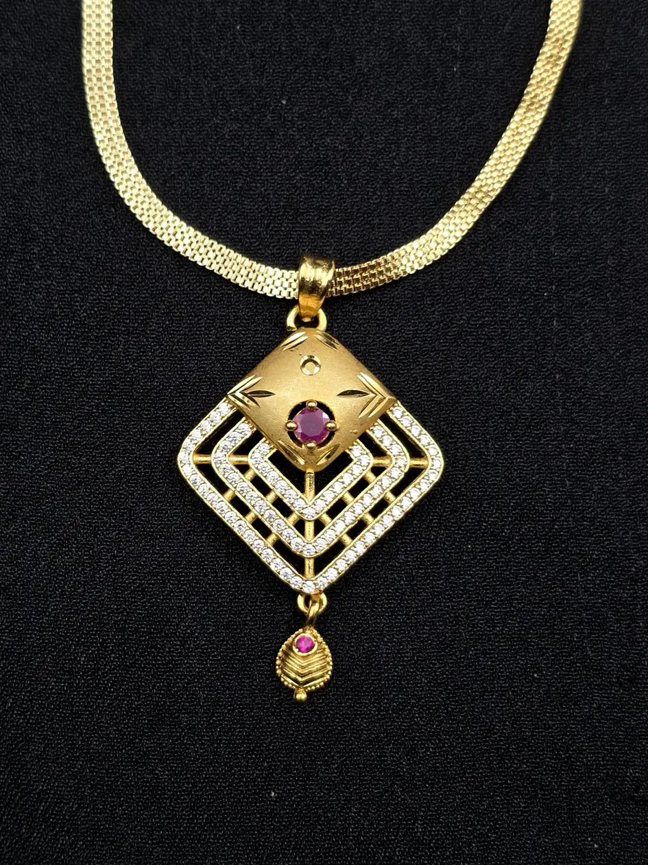 Triangle Ruby Drop 1 Gram Gold Plated Pendant Set | Visto Jewellery