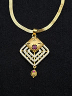 Triangle Ruby Drop 1 Gram Gold Plated Pendant Set | Visto Jewellery