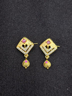 Triangle Ruby Drop 1 Gram Gold Plated Pendant Set | Visto Jewellery