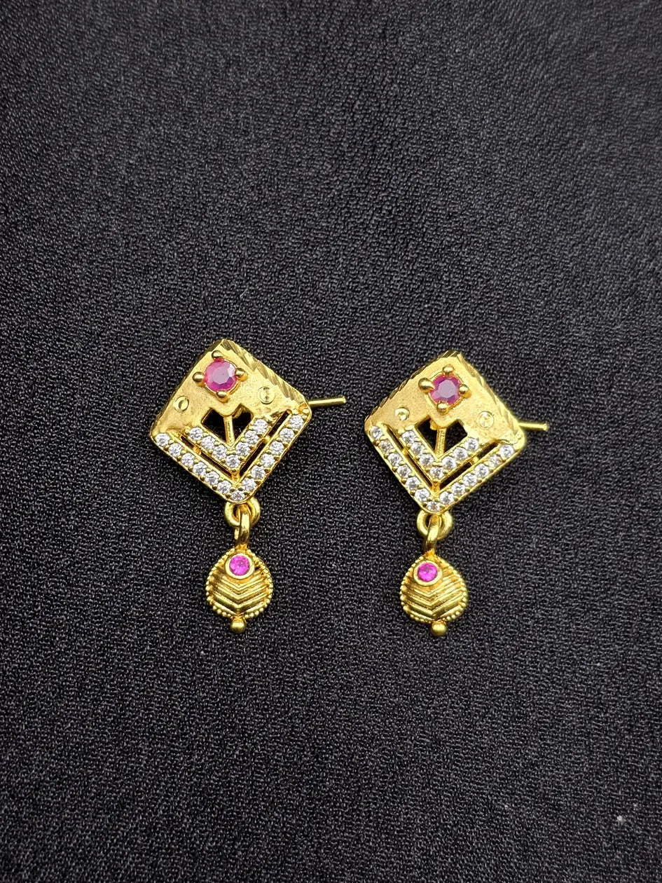 Triangle Ruby Drop 1 Gram Gold Plated Pendant Set | Visto Jewellery