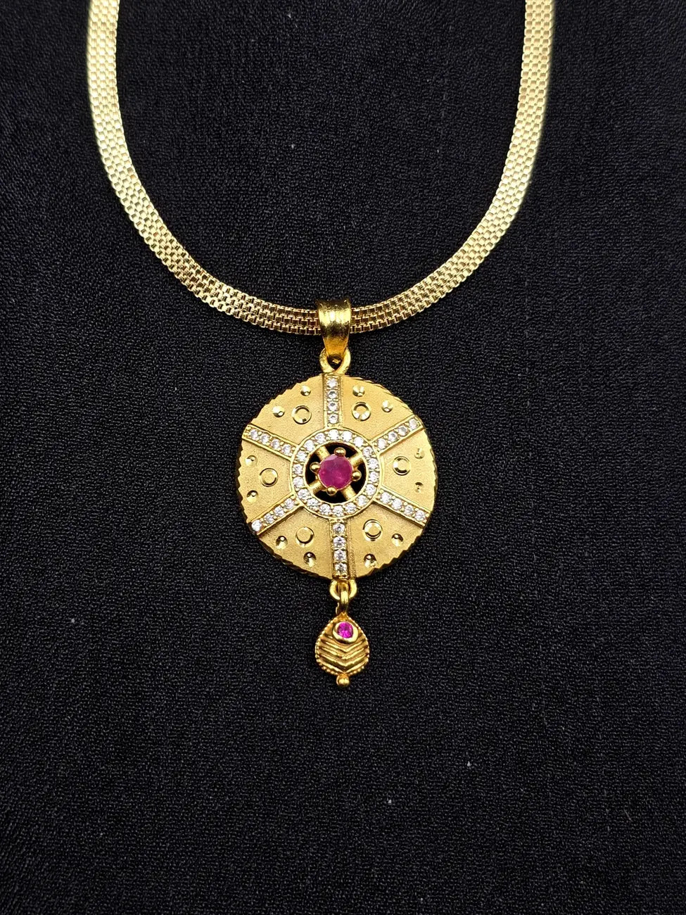 Moon Ruby Drop 1 Gram Gold Plated Pendant Set | Visto Jewellery