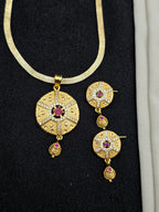 Moon Ruby Drop 1 Gram Gold Plated Pendant Set | Visto Jewellery